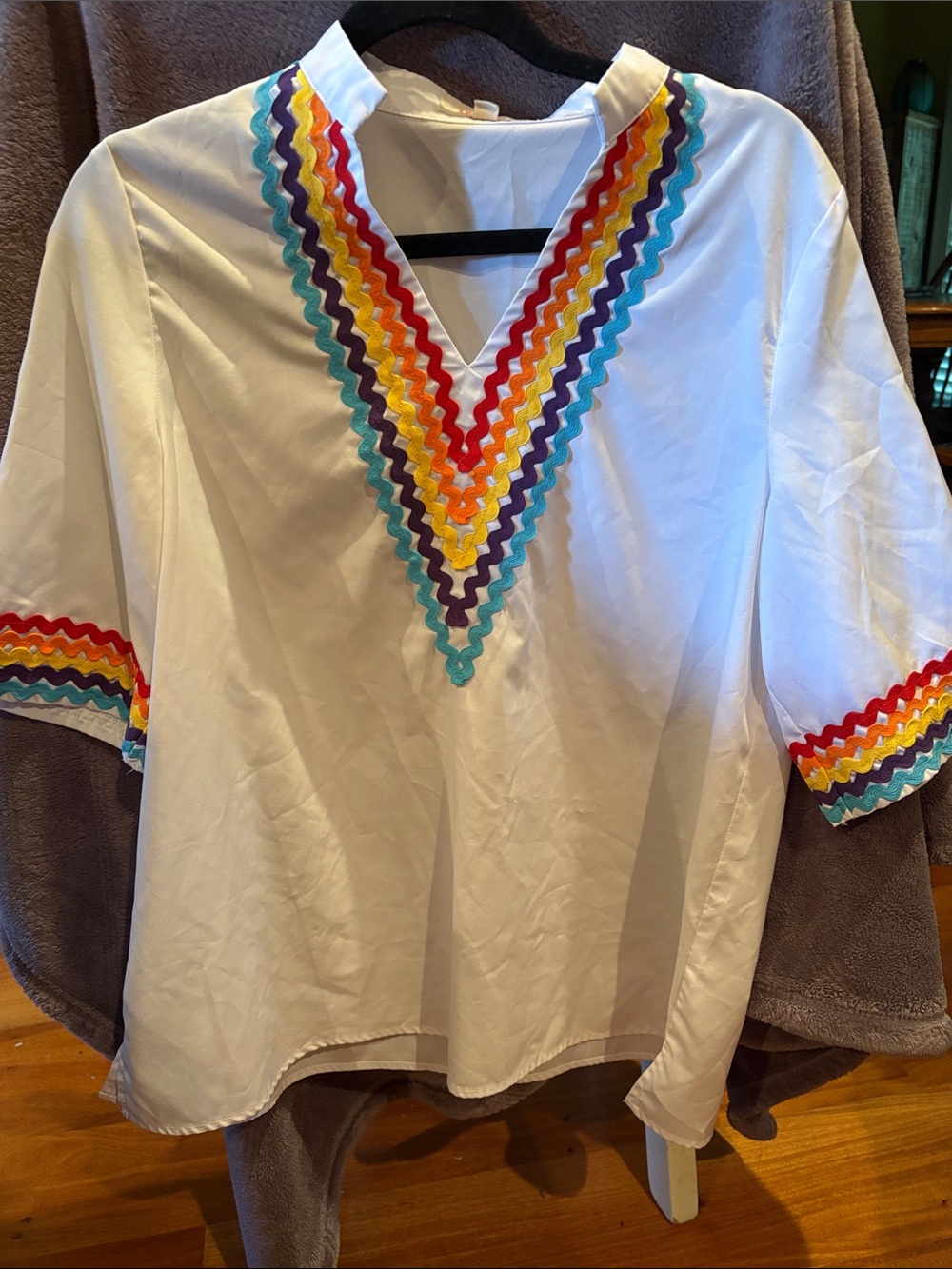 Mazik White Tunic with Rainbow Chevron Trim